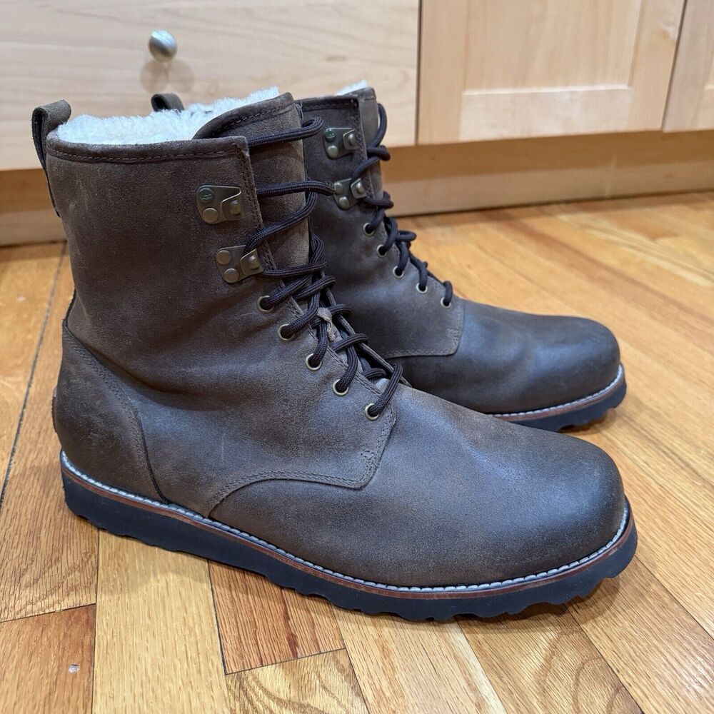 Ugg Hannen Mens Waterproof Sheepskin Leather Lace Up Winter Combat Boots Size 13